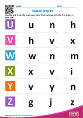 Letters that look similar uppercase to lowercase u to z